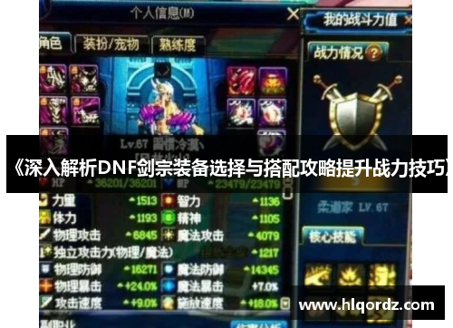 《深入解析DNF剑宗装备选择与搭配攻略提升战力技巧》